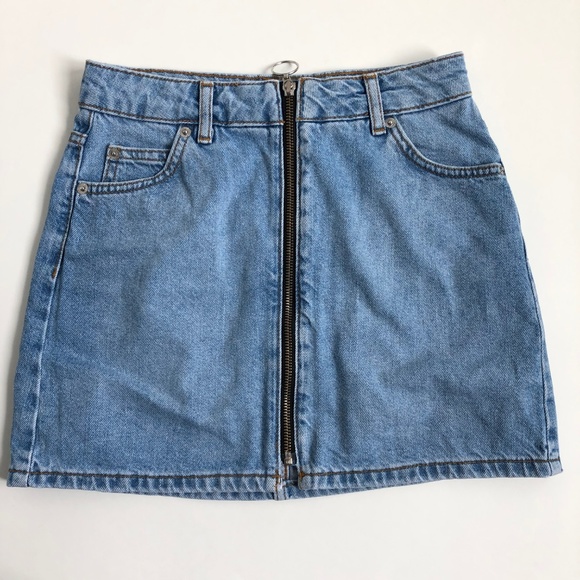 TOPSHOP Petites moto zip front jean skirt size 2 - Picture 1 of 4